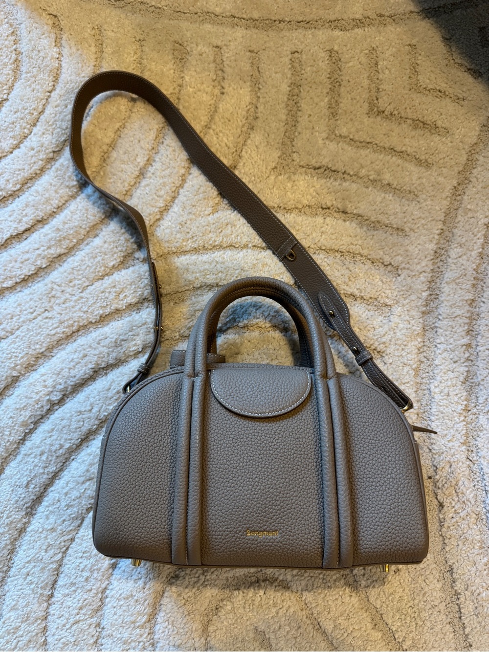 Songmont apricot cream pebbled leather crossbody satchel, bowler bag